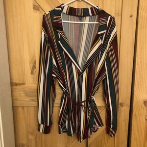 Plus Size Striped Long Sleeve Wrap Blouse Bold Colors Size 3X Business Wear